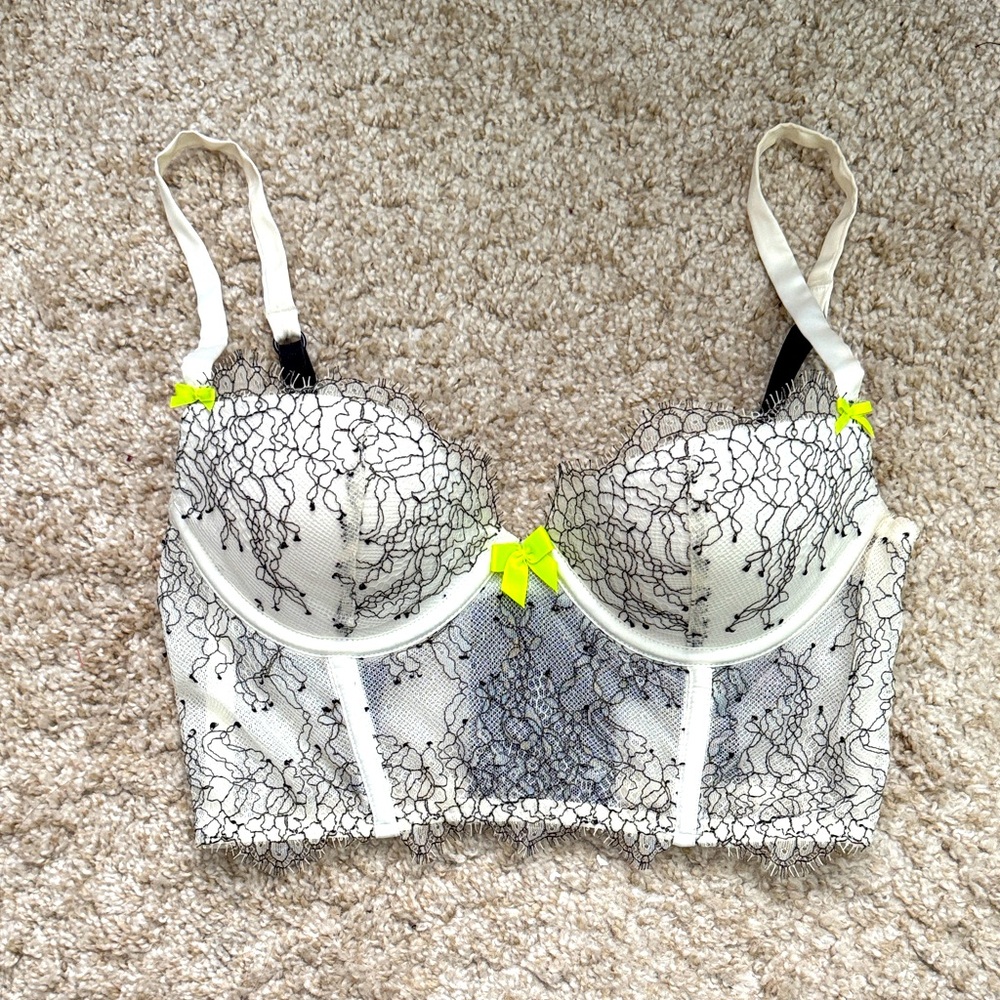 Elegant Lace Longline Bra - White and Black